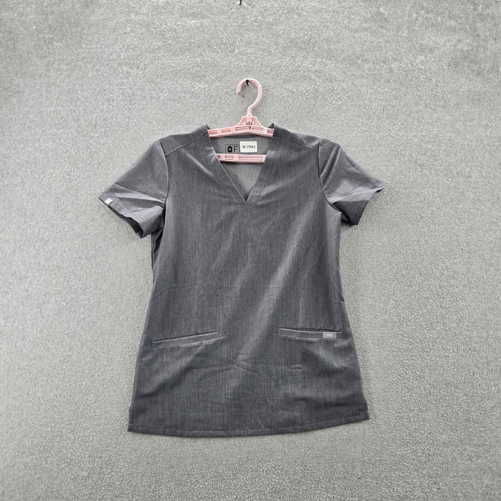 FIGS Women Scrub Top XXS‎ Gray PO#1568 Short Sleeve
